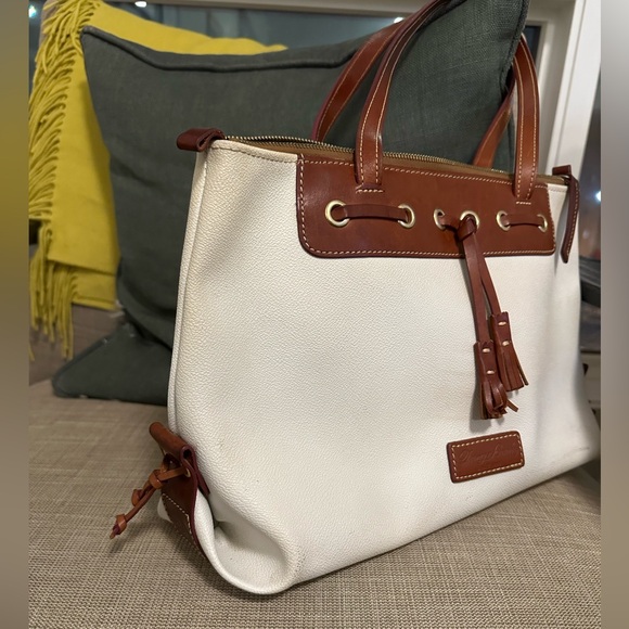 Dooney & Bourke Off-White & Brown Leather Satchel, medium - Picture 3 of 5